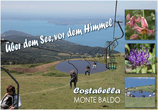 Die Seilbahn System von Prada: eine angenehme Resort liegt an der spektakulären Terrasse des Monte Baldo, etwa 1.000 Meter über dem Meeresspiegel, die am Gardasee reflektiert wird, erweitert auf dem Gebiet der beiden Gemeinden: San Zeno di Montagna und Brenzone. Es besteht aus einer offenen Zweisitzer-Gondel (Cestovia) und ein Einsitzer Sessellift. Die Gesamtlänge der über 3 Kilometer hin 1.550 Metern über dem Meeresspiegel mit dem ersten Abschnitt und mehr als 1.800 m s.l.m. durch den zweiten. Begrüßt an der Station der Gondelbahn "Insgesamt Turri" (Obdach Mondini) mit seinen großen Saal und eine erweiterte "Solarium" Besucher mit typische Gerichten des Monte Baldo. Bergstation der Sesselbahn Zuflucht Blumen von Baldo angeboten, neben einen atemberaubenden Blick auf 1850 Meter hoch über dem See, eine außergewöhnliche Gastfreundschaft. Die zwei Stationen des Monte entstehen Routen über den Monte Baldo.